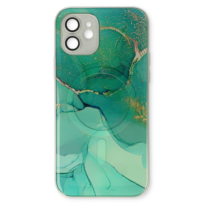 Apple iPhone 12 Hülle - Blau - Silikon-Marmor-MagSafe-Backcover