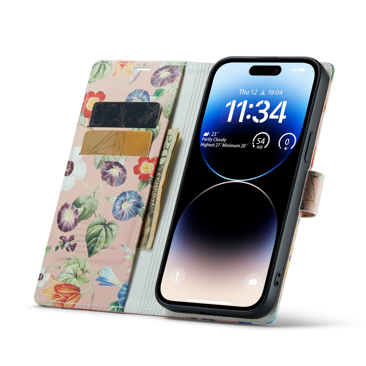 Apple iPhone 14 Pro Max Hülle - Blumen - Klapphülle mit Kartenfach und Print