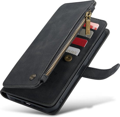 iPhone 13 Pro Hülle - Anthrazit - Luxuriöses Bookcase mit Reißverschluss