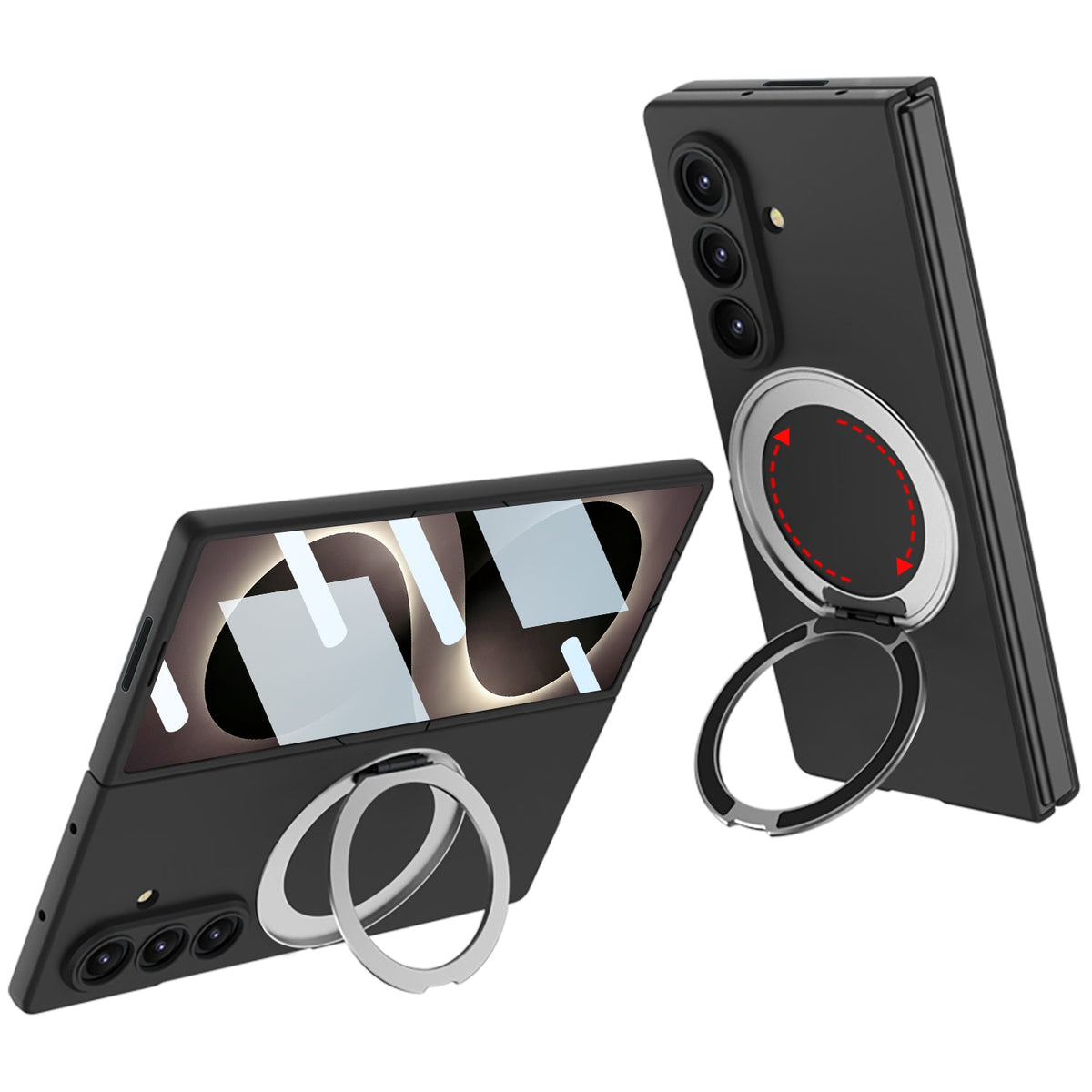 Samsung Galaxy Z Fold8 Ultra Hoesje - Zwart met Kickstand - Ringhouder Magsafe Cover met Ingebouwde Screenprotector