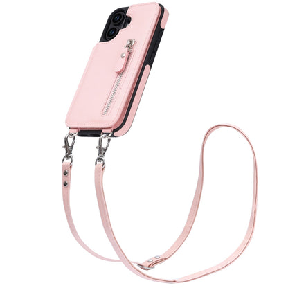 iPhone 16 Plus Hoesje - Roze - Luxe Back Cover met Telefoonkoord en Rits