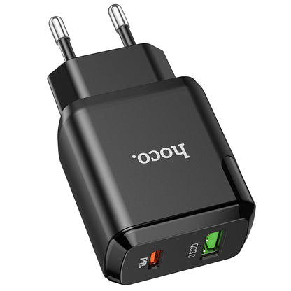 Hoco 20W Snellader 2-poorts USB-C + USB-A met USB-C Kabel 1m - Zwart