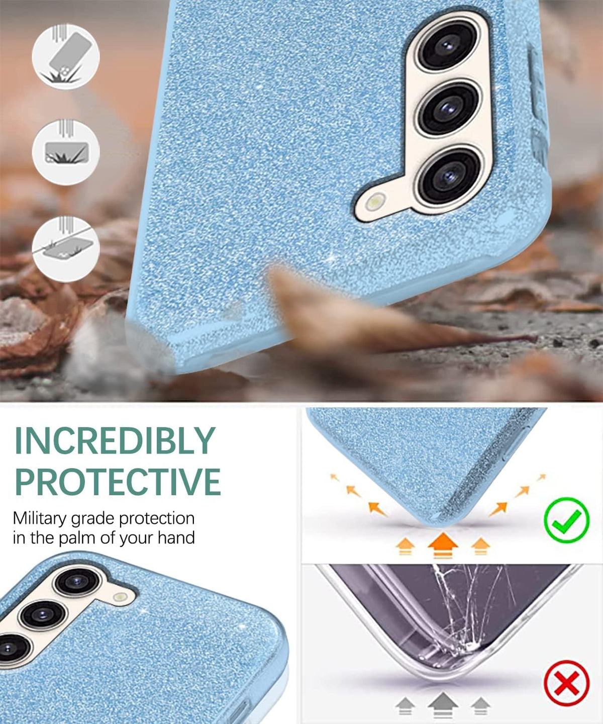 Coque Samsung Galaxy S24 - Bleu - Étui arrière à paillettes