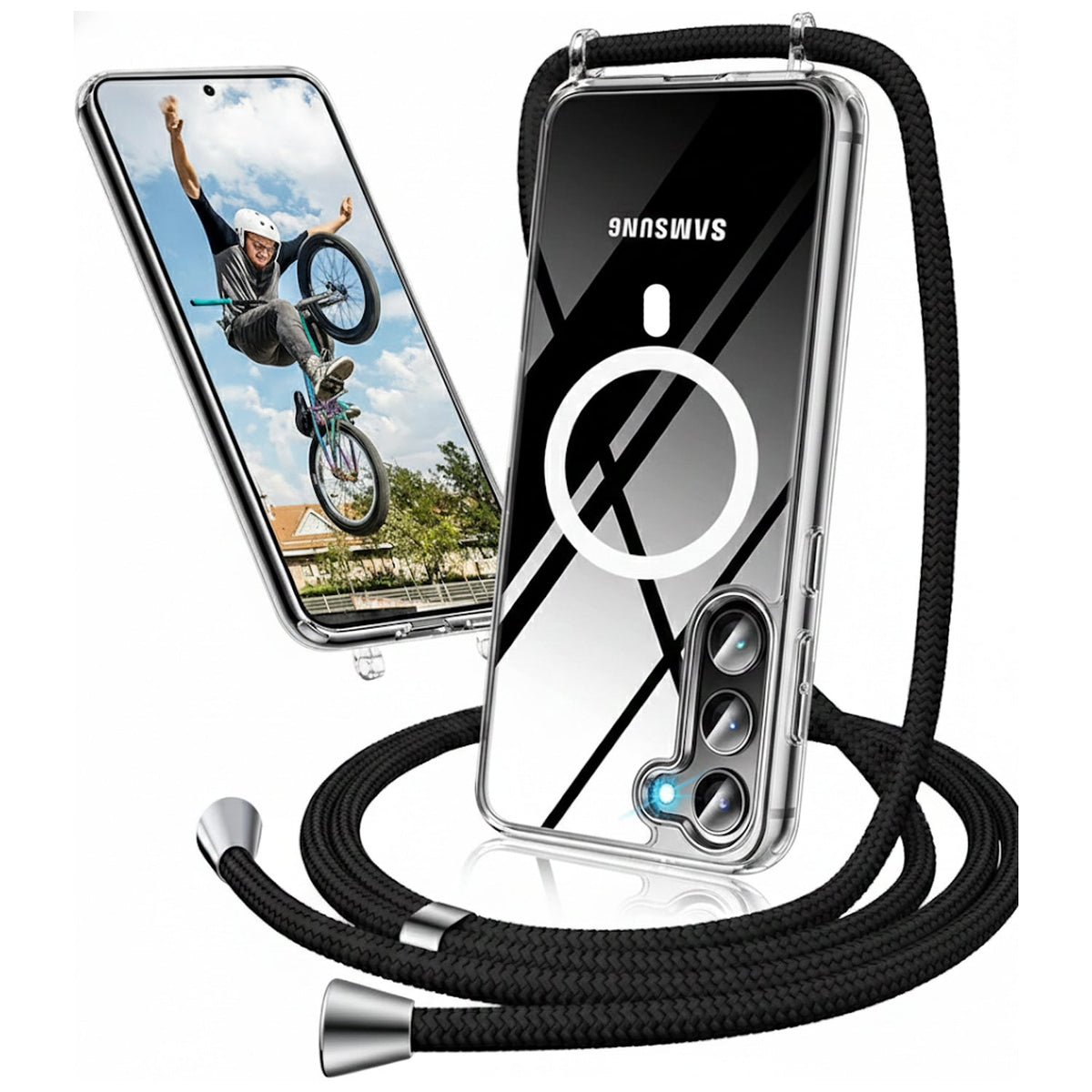Samsung Galaxy A37 Hoesje - Transparant - Siliconen MagSafe Back Cover met Telefoonkoord