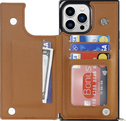 Apple iPhone 15 Pro Max Hoesje - Bruin - Luxe Back Cover met Telefoonkoord en Rits