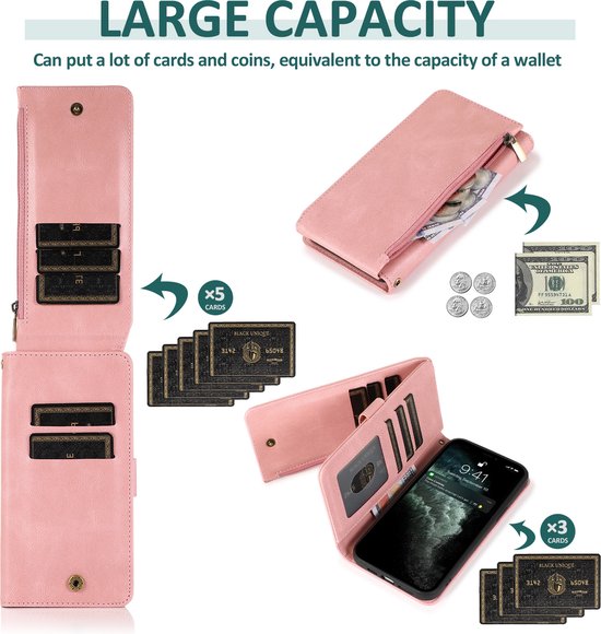 Oppo A96 Hoesje - Roze - Extra Stevige Luxe Bookcase met Rits en Vakken