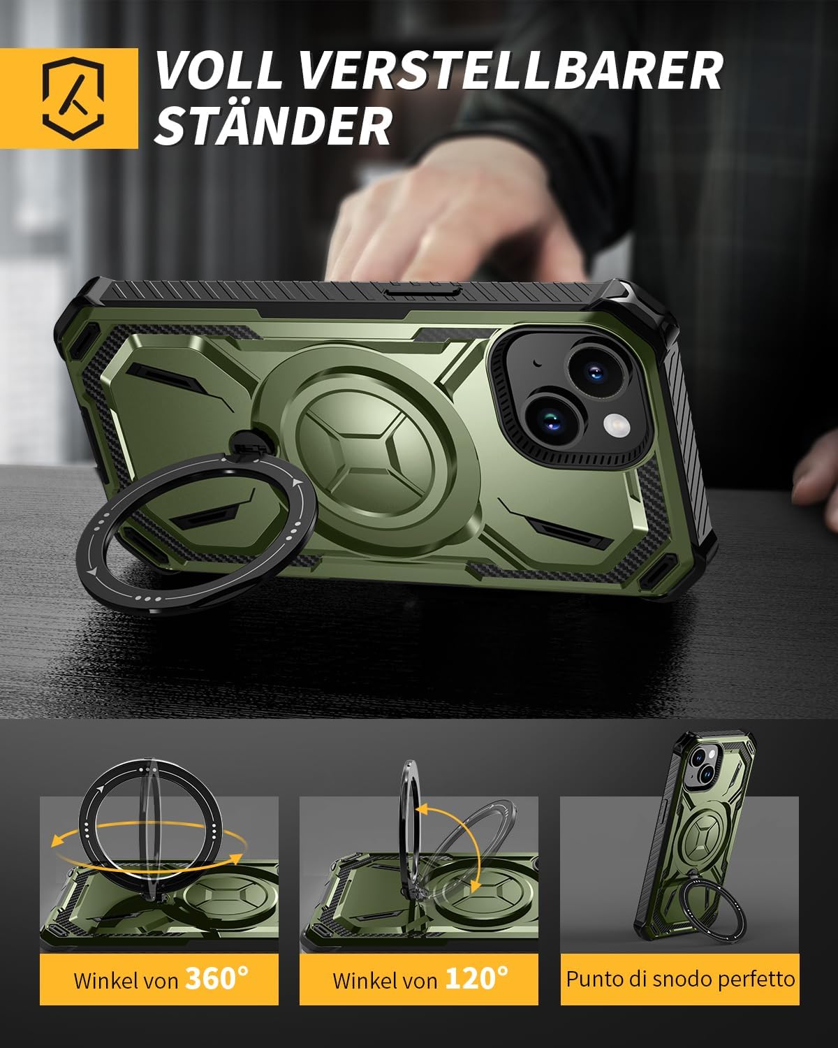 Apple iPhone 15 Plus Case - Green - Armor Kickstand MagSafe Back Cover