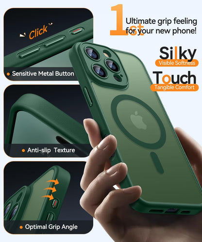 Apple iPhone 16 Pro Max Case - Dark Green - Matte Armour MagSafe Back Cover with Camera Protection