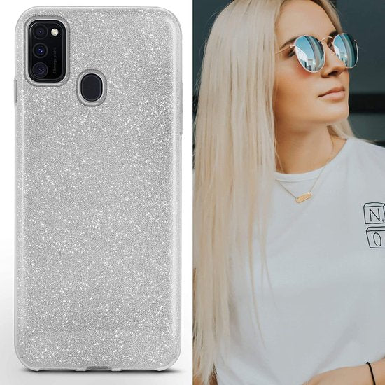 Samsung Galaxy A20s Hoesje - Zilver - Glitter Back Cover