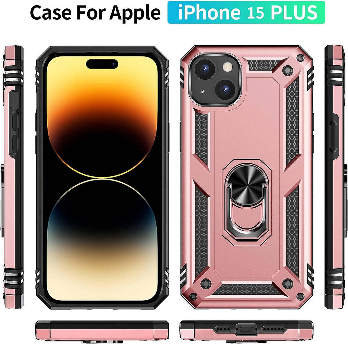 Apple iPhone 15 Plus Case - Rose Gold - Armor Kickstand Back Cover