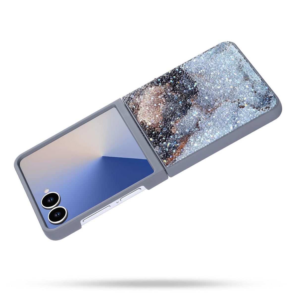 Samsung Galaxy Z Flip 7 Hülle - Grau - Diamant-Marmor-Glitzer-Backcover