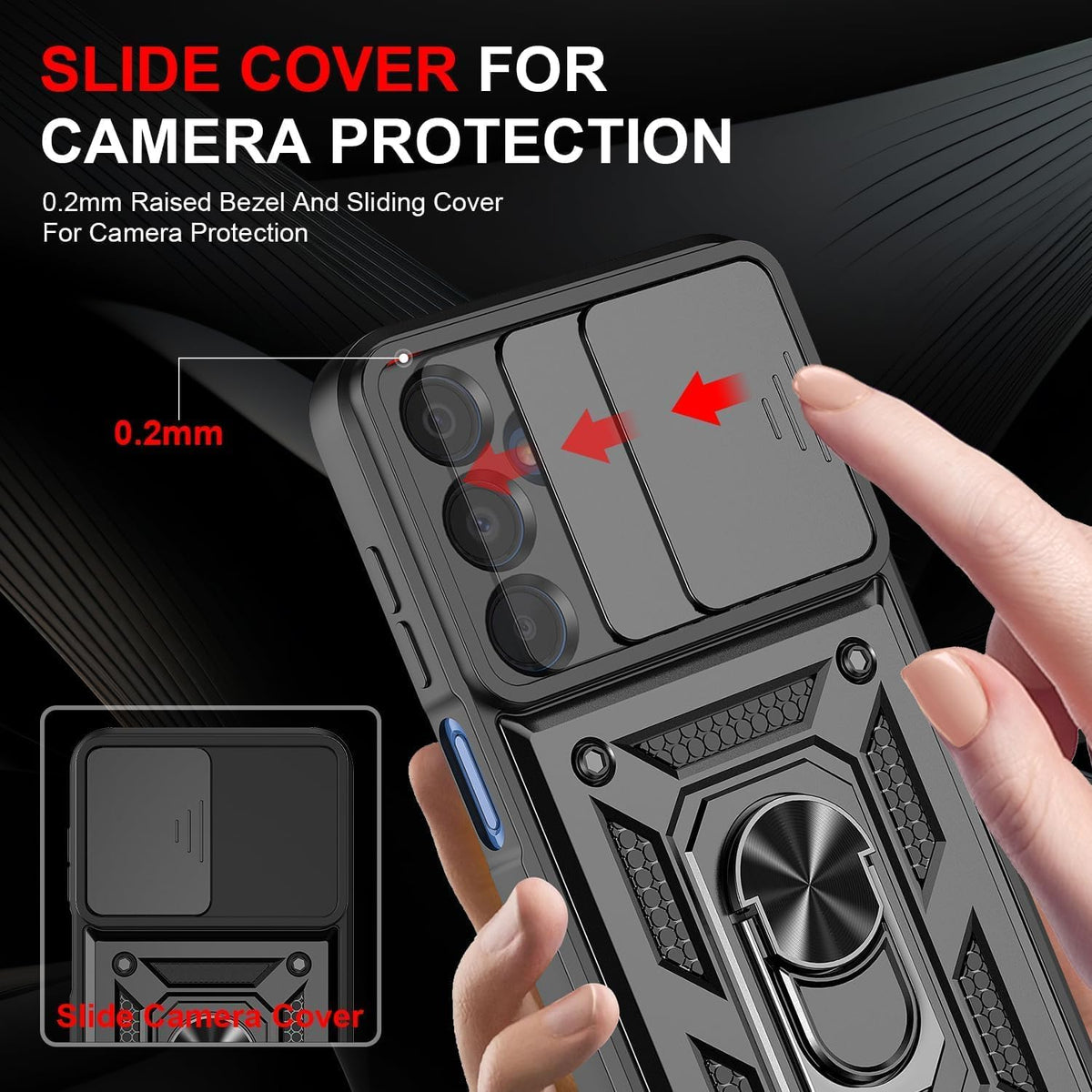 Samsung Galaxy A16 Hoesje - Zwart - Armor Kickstand Camera Back Cover