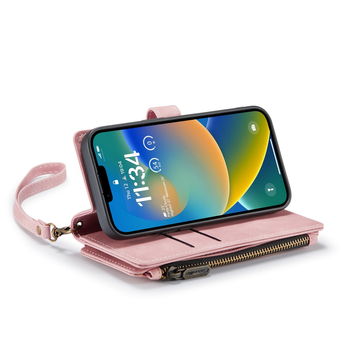 Apple iPhone 7 Hülle - Pale Pink - Luxus-Klapphülle mit Kartenfach und Reißverschluss