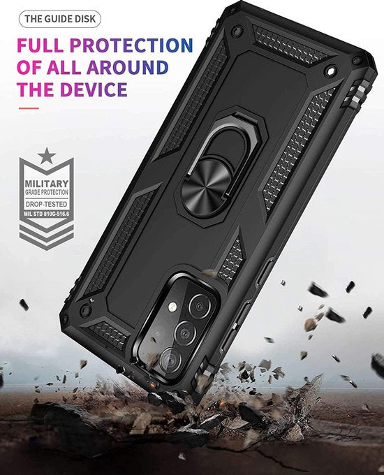 Samsung Galaxy A52 Hoesje - Zwart - Armor Kickstand Back Cover met Magneetring