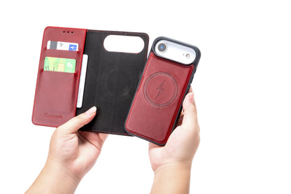 Apple iPhone Air Hoesje - Maroon Red - Echt Leren MagSafe Bookcase