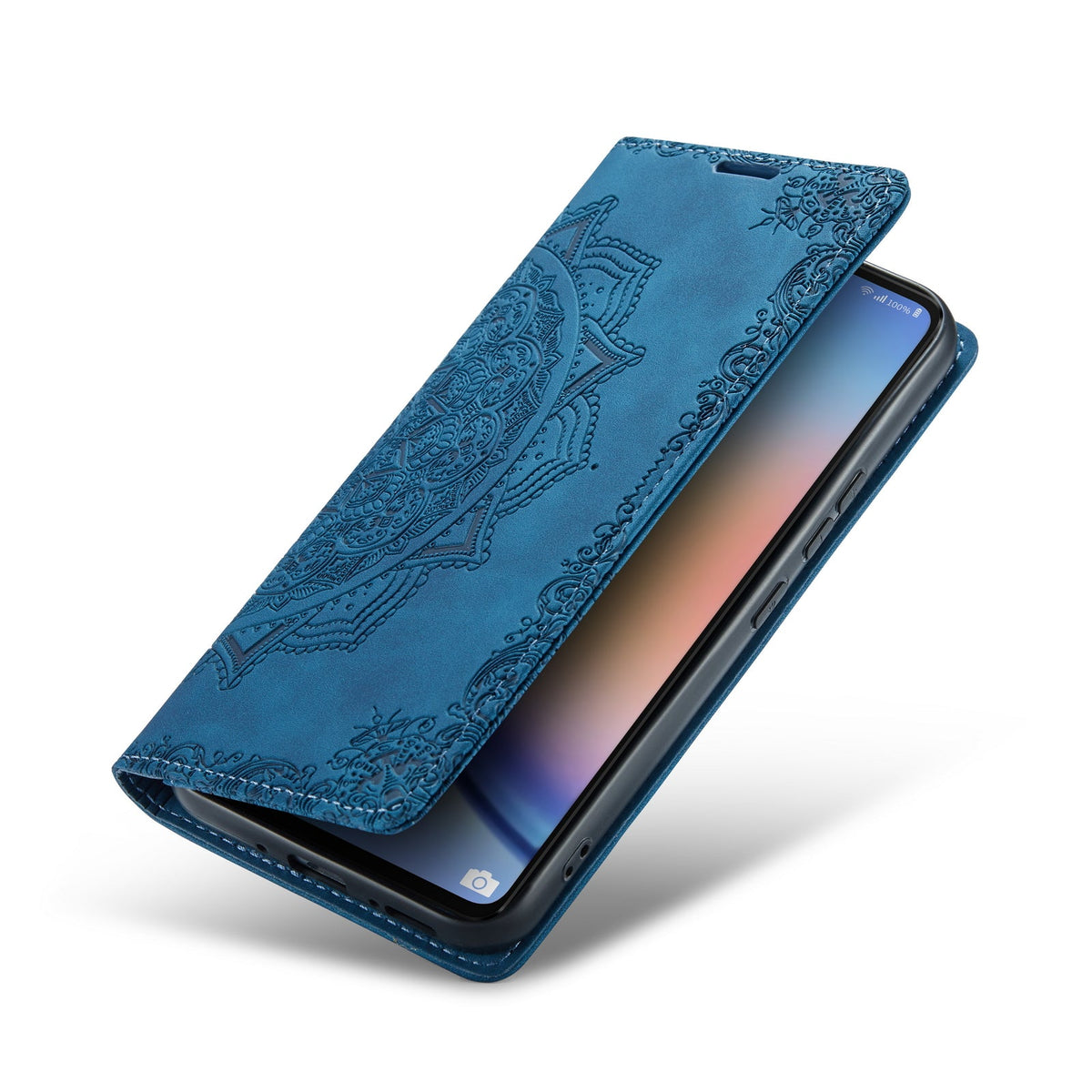 Samsung Galaxy A14 4G Hoesje - Navy Blue - Mandala Dunne Bookcase