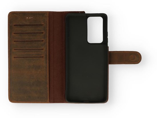 Samsung Galaxy S21 Ultra Hoesje - Donker Bruin - Echt Leren Bookcase