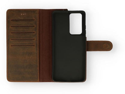 Samsung Galaxy S21 Ultra Hoesje - Donker Bruin - Echt Leren Bookcase