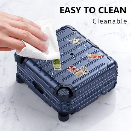 Apple AirPods 4 Hoesje - Koffer Suit Case met Stickers - Blauw