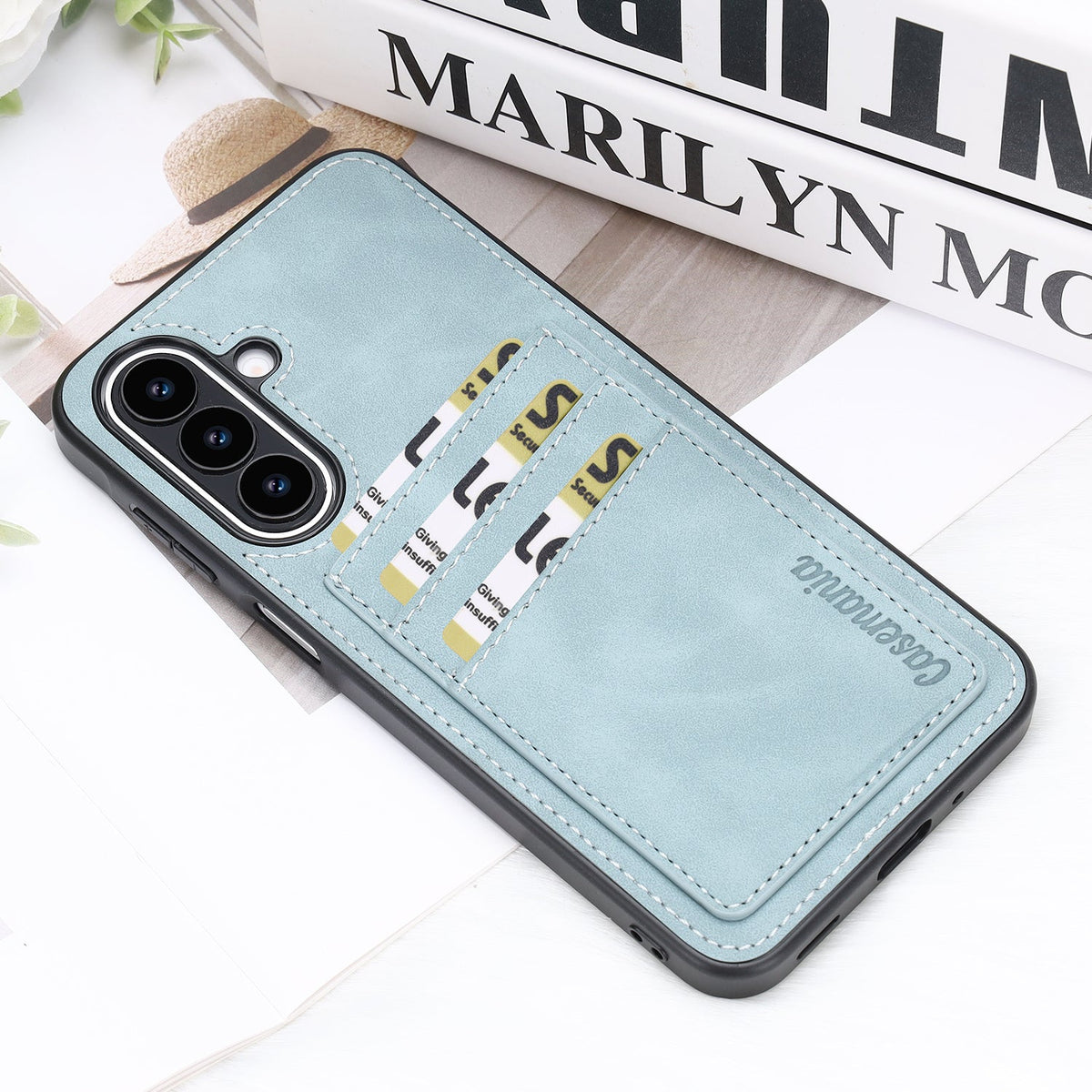 Samsung Galaxy A27 Case - Aqua Blue - Faux Leather Back Cover with Card Holder