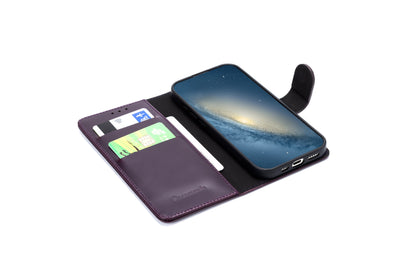 iPhone 17 Case - Dark Purple - Genuine Leather Wallet Case