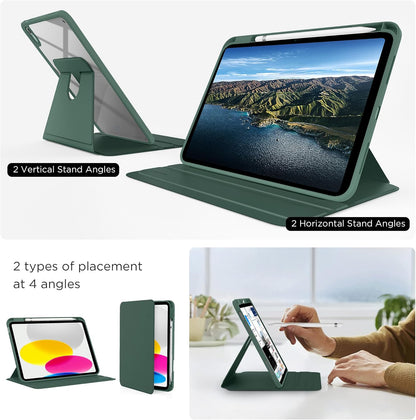 Apple iPad 2025 (11th Gen)/2022 (10th Gen) Tablet Case - Donker Groen en Transparant - 360° Rotating Tablet Cover with Clear Back