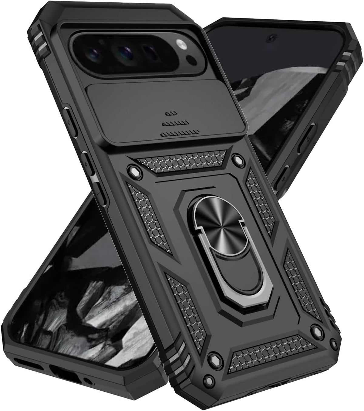 Google Pixel 9 Pro XL Hoesje - Zwart - Armor Kickstand Back Cover met Camerabescherming