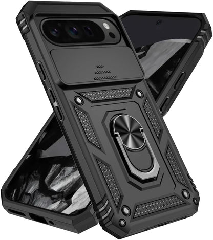 Google Pixel 9 Pro XL Hoesje - Zwart - Armor Kickstand Back Cover met Camerabescherming