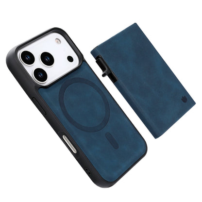 Apple iPhone 18 Pro Max Hoesje - Navy Blue - Kunstleren MagSafe Back Cover met Uitschuifbare Pasjeshouder