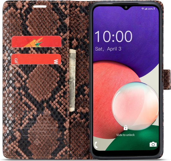 Samsung Galaxy A22 5G Hoesje - Bruin - Luxe Slangen Bookcase