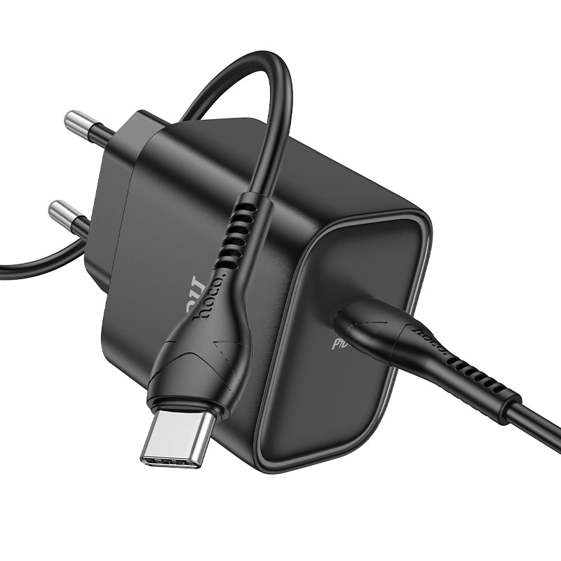 Hoco 25W USB-C Schnellladegerät mit USB-C Kabel 2m - Schwarz