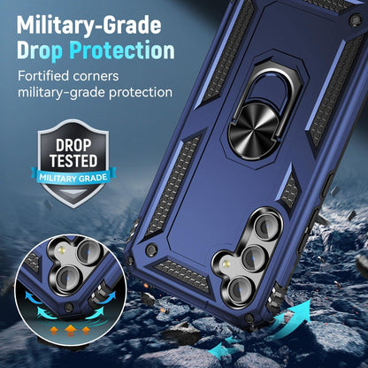 Samsung Galaxy A15 Hoesje - Blauw - Hybride Armor Kickstand Back Cover met Magneetring