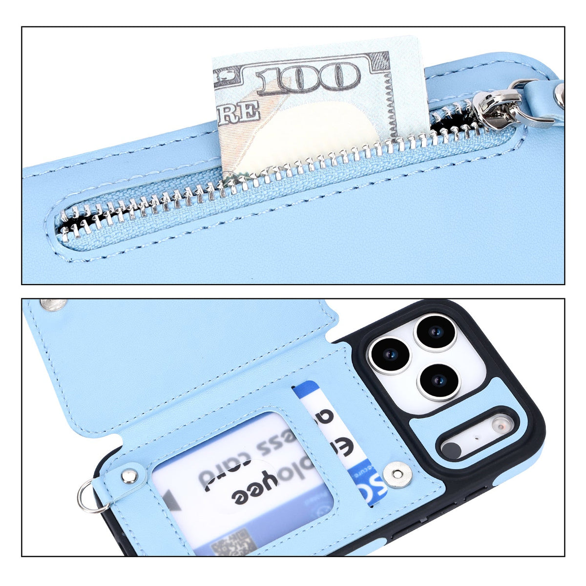 Apple iPhone 18 Pro Max Hoesje - Licht Blauw - Luxe Back Cover met Telefoonkoord en Rits
