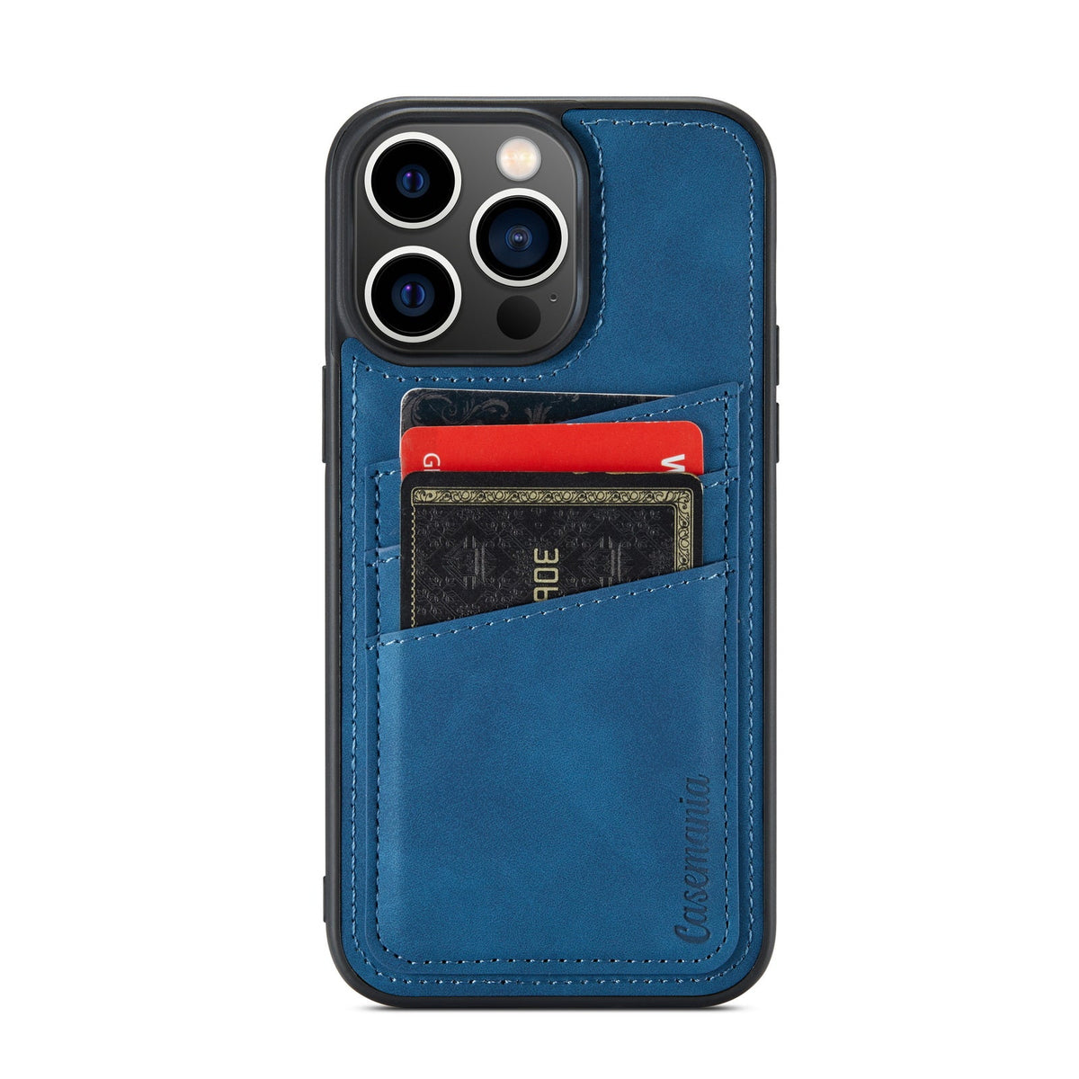 Apple iPhone 15 Pro Max Hoesje - Navy Blue - Back Cover met Pasjeshouder