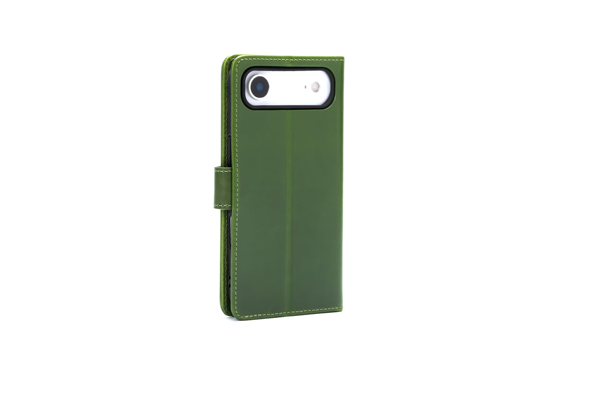 Apple iPhone Air Hoesje - Olive Green - Echt Leren Bookcase