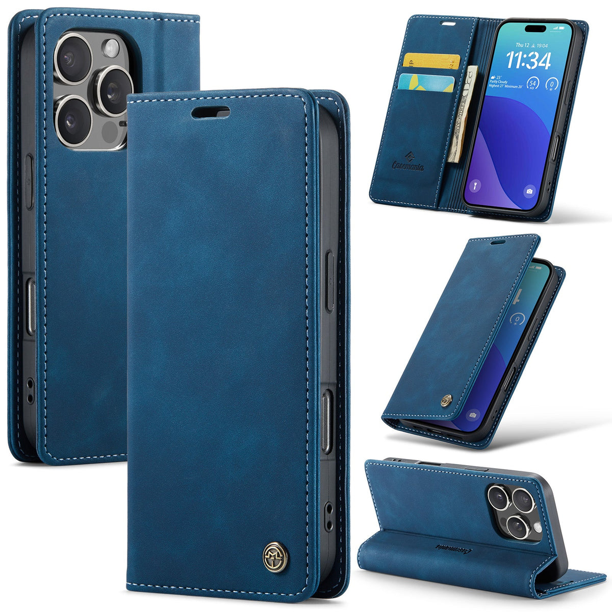 iPhone 16 Pro Hoesje - Navy Blue - Dunne Bookcase