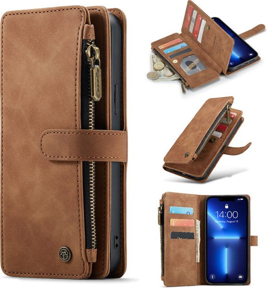 Apple iPhone 13 Pro Max Hülle - Sienna Brown - Luxus-Klapphülle mit Kartenfach und Reißverschluss