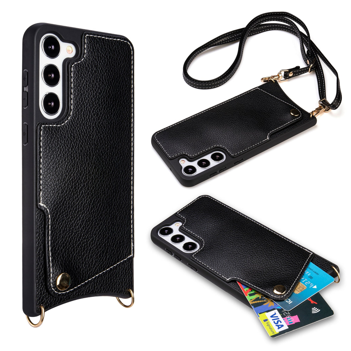 Samsung Galaxy S23 Plus Hoesje - Zwart - Back Cover met Pols Bandje en Telefoonkoord