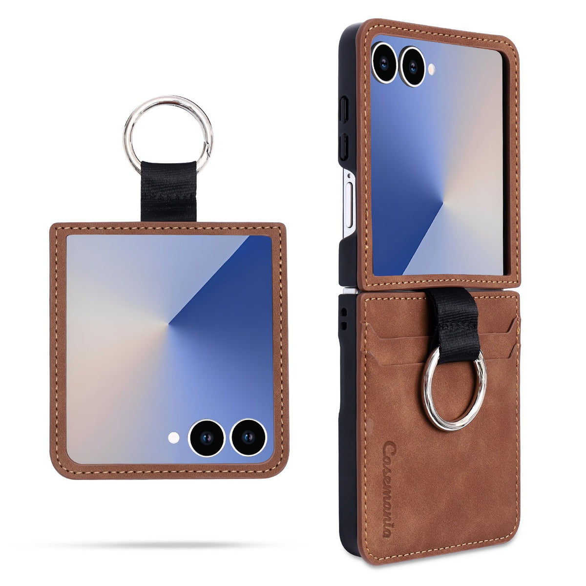 Samsung Galaxy Z Flip 7 Hoesje - Sienna Brown - Kunstlederen Back Cover met Ring