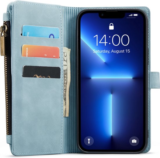 Apple iPhone 13 Pro Max Hoesje - Aqua Blue - Luxe Bookcase met Rits