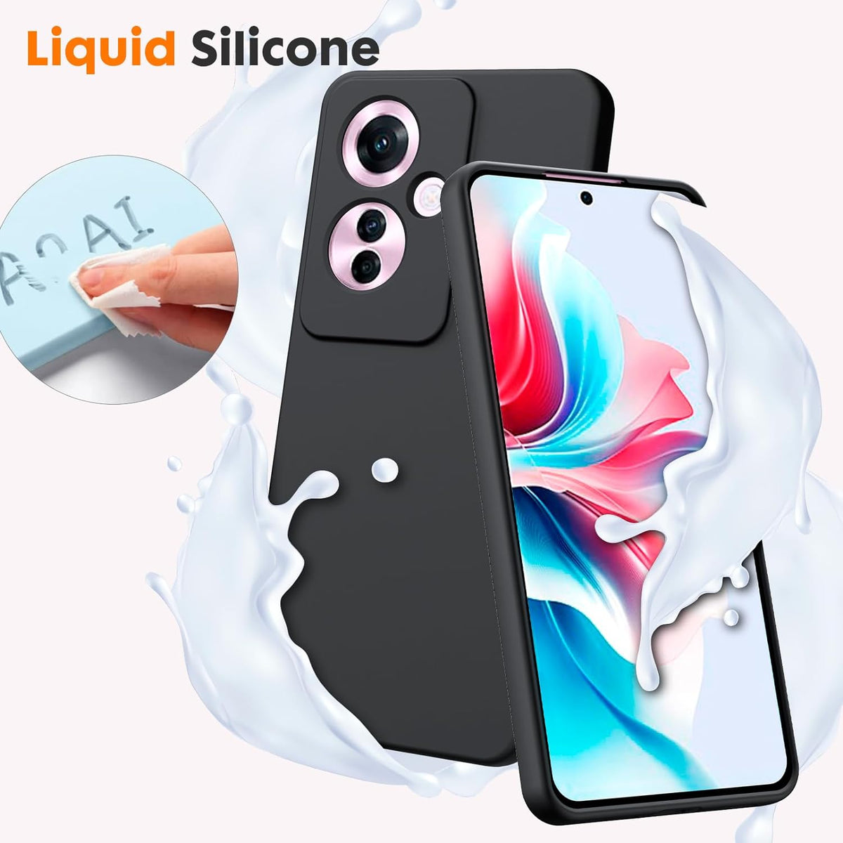 Oppo Reno 11F Case - Black - Liquid Silicone Back Cover