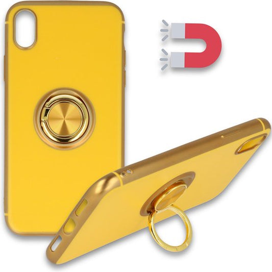 Apple iPhone XR Hülle - Gelb - Silikon-Ring-Ständer-Backcover