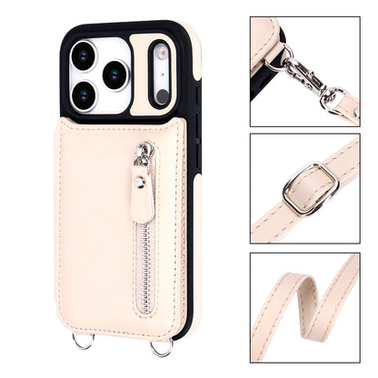 Apple iPhone 18 Pro Hoesje - Beige - Luxe Back Cover met Telefoonkoord en Rits