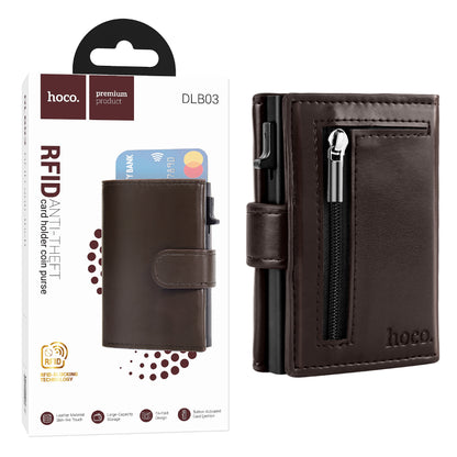 Hoco Pop-up Wallet with Zip - Dark Brown