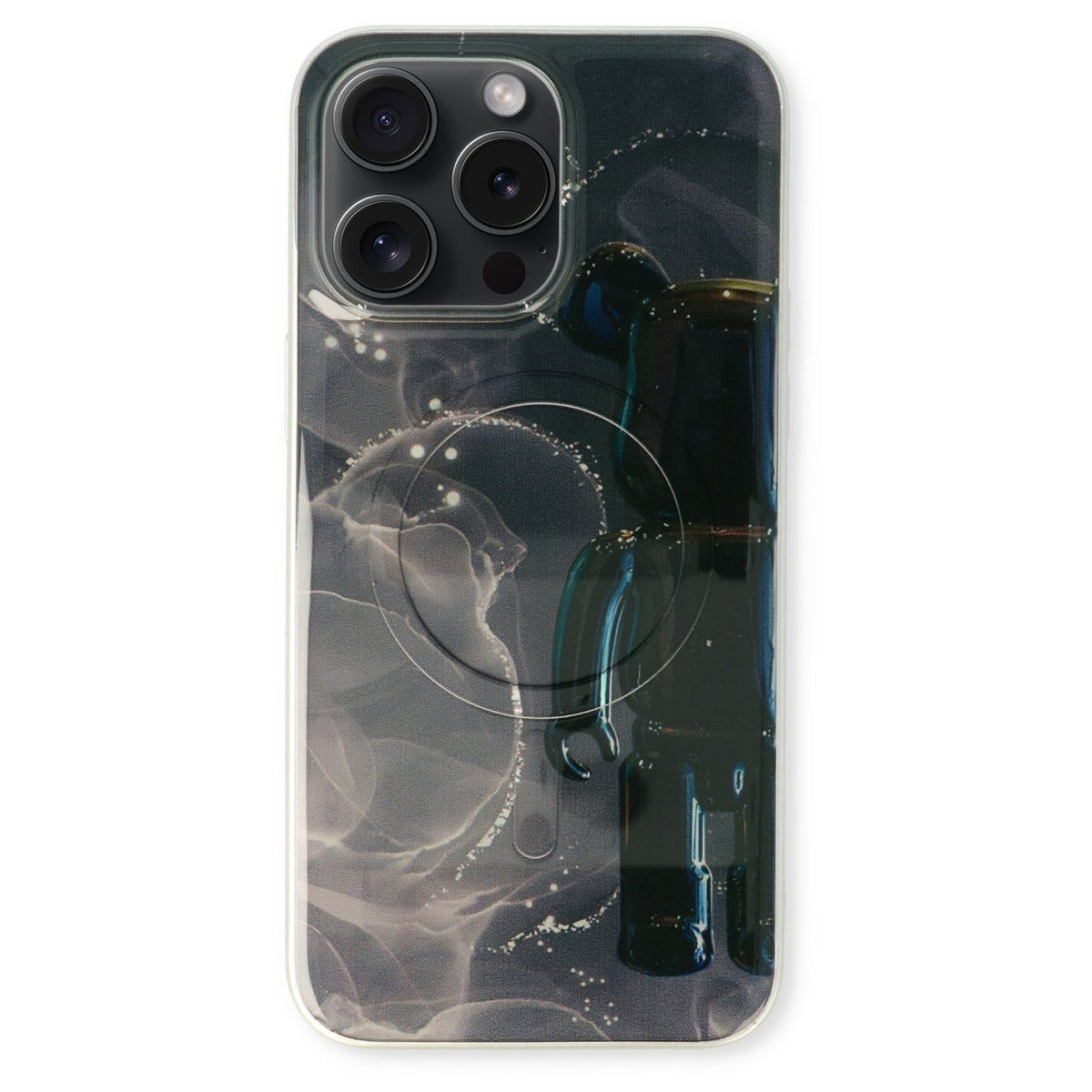 Apple iPhone 15 Pro Hoesje - Zwart - Siliconen Marmer MagSafe Back Cover