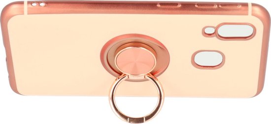 Samsung Galaxy A40 Hoesje - Roségoud - Siliconen Ring Kickstand Back Cover