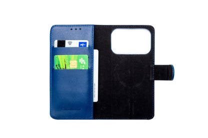 Apple iPhone 18 Pro Max Hoesje - Navy Blue - Echt Leren 2 in 1 MagSafe Bookcase
