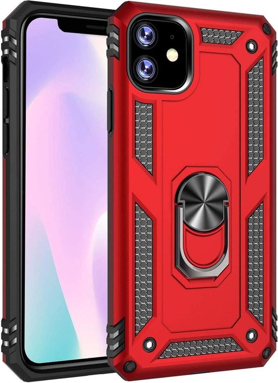 Apple iPhone 11 Hoesje - Rood - Armor Kickstand Back Cover