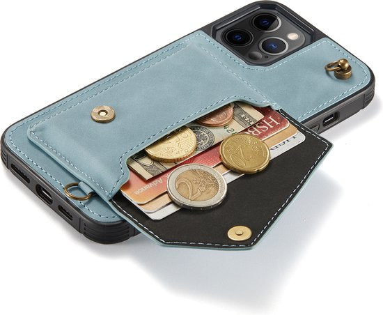 Apple iPhone 12 Pro Max Hoesje - Blauw - Luxe Back Cover met Telefoonkoord