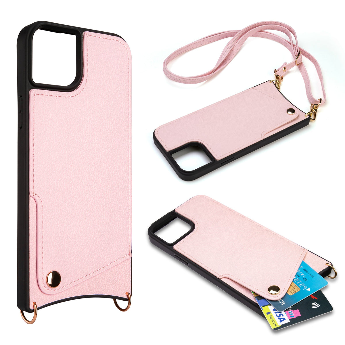iPhone 15 Hoesje - Roze - Case Back Cover met Telefoonkoord